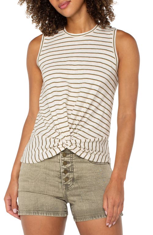 Liverpool Los Angeles Womens Striped Cotton Crewneck Twist Front Sleeveless Top Pxs Xl In Neutral