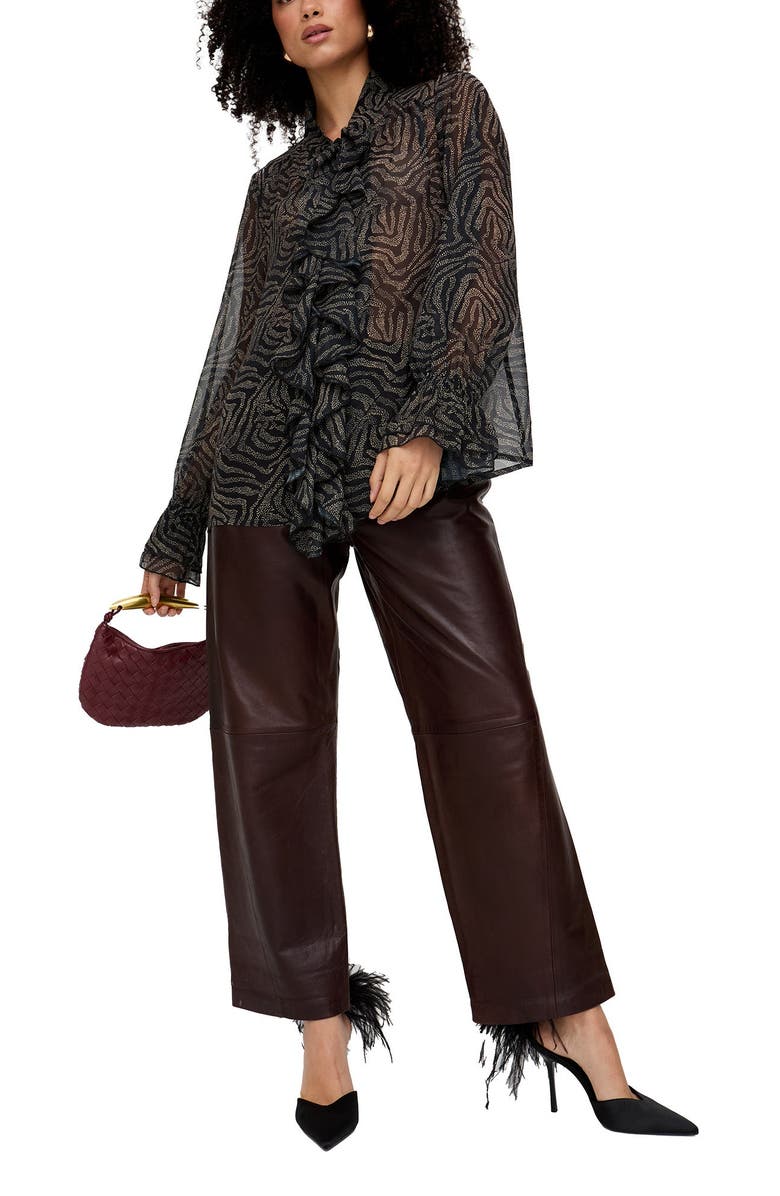 Lily and Lionel London Zendaya Ruffle Detail Zebra Print Shirt, Alternate, color, Black