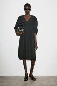 COS Rounded V-Neck Cotton Midi Dress