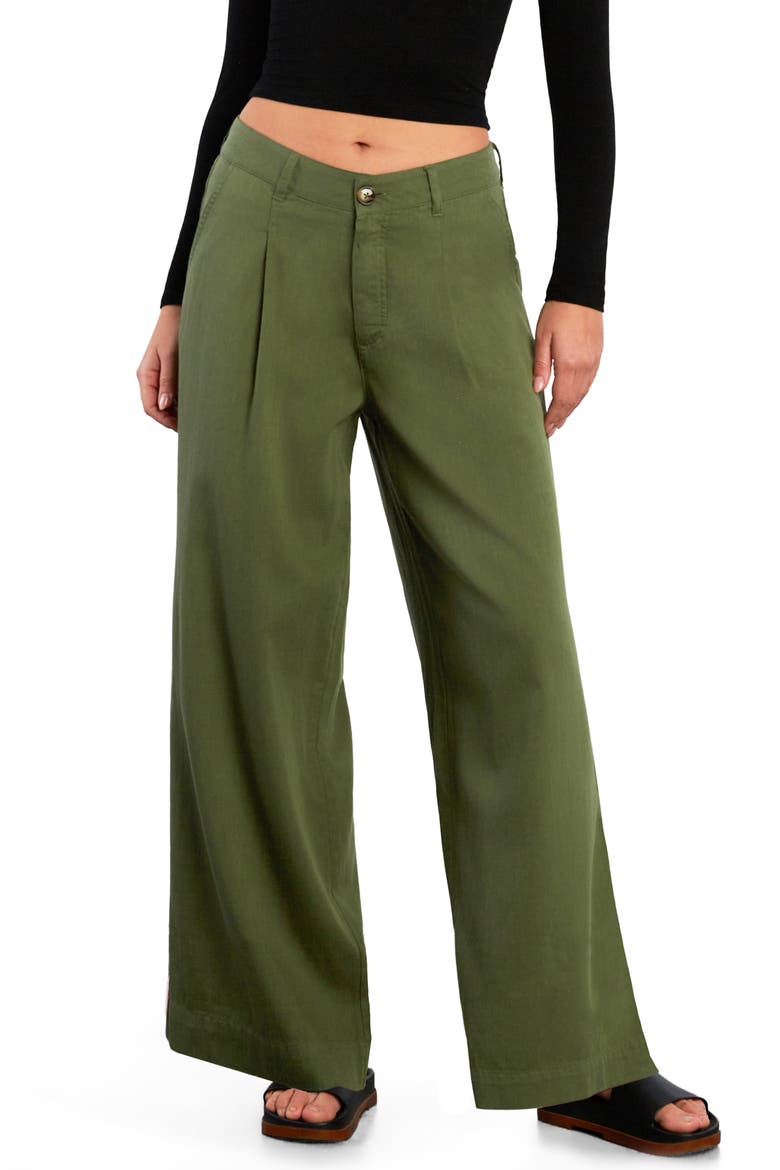 Chill Pleated Mid Rise Wide Leg Jeans, Main, color, VINEYARD GREEN