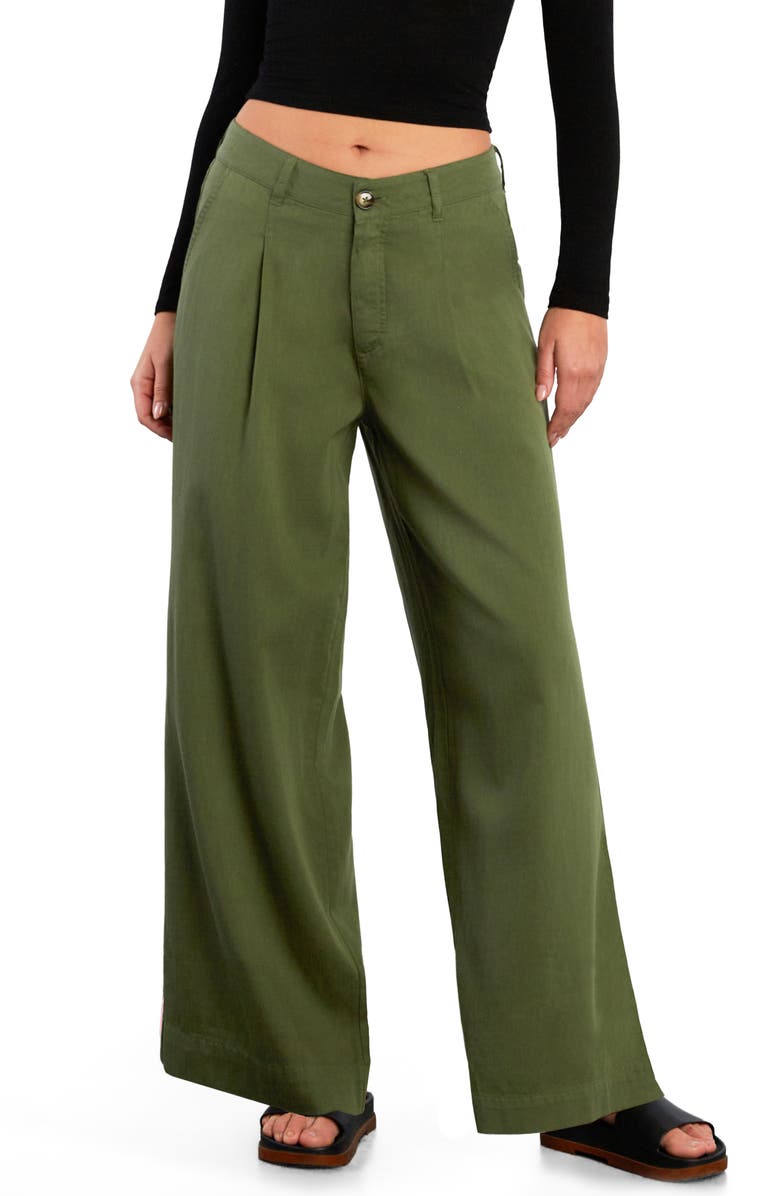 HINT OF BLU Chill Pleated Mid Rise Wide Leg Jeans, Main, color, Vineyard Green