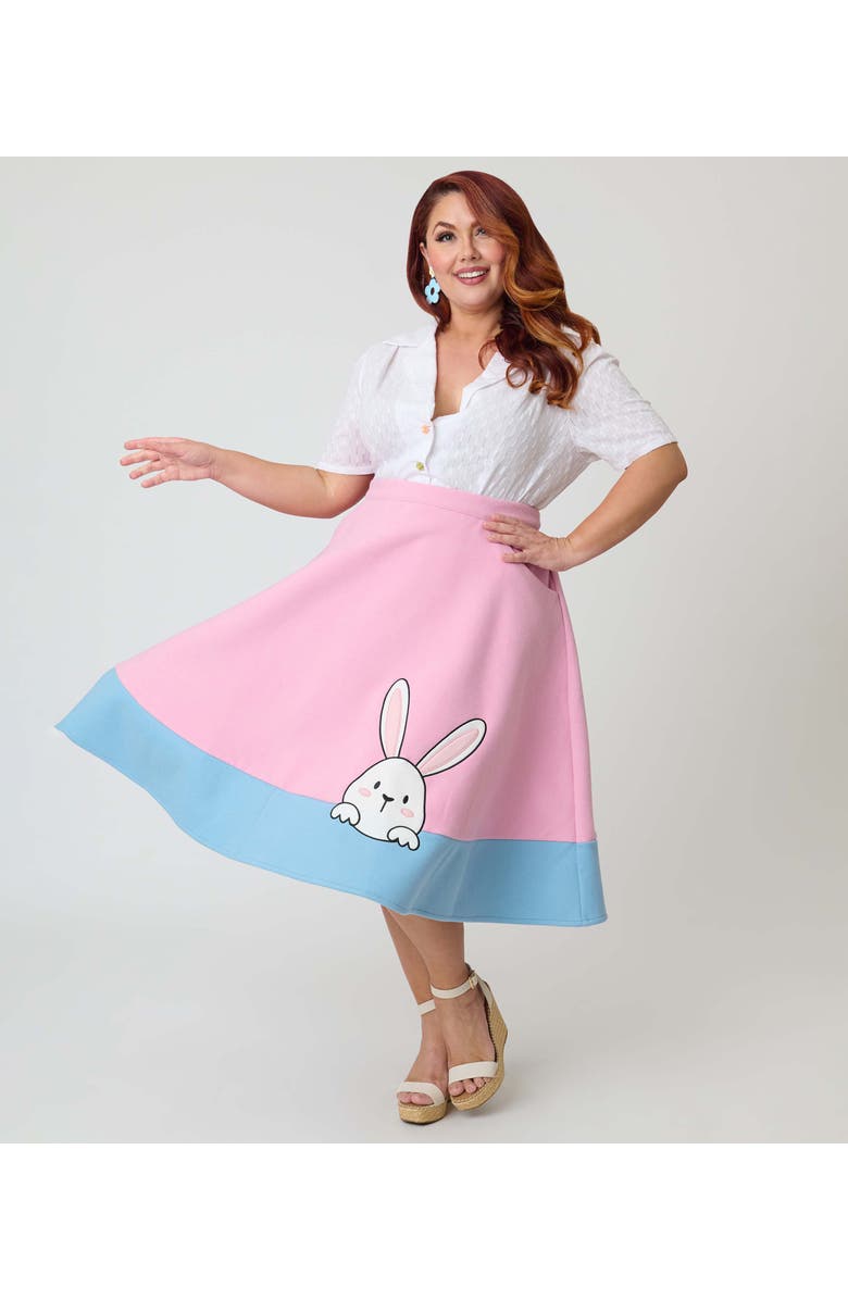 Unique Vintage Plus Size High Waist Soda Shop Swing Skirt, Main, color, Pink W/Blue Border