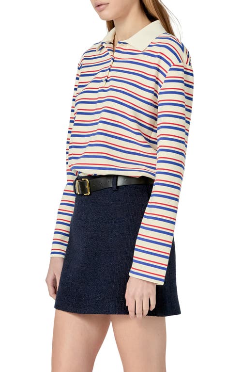 English Factory Stripe Polo Sweater In Ivory/red/blue Stripe