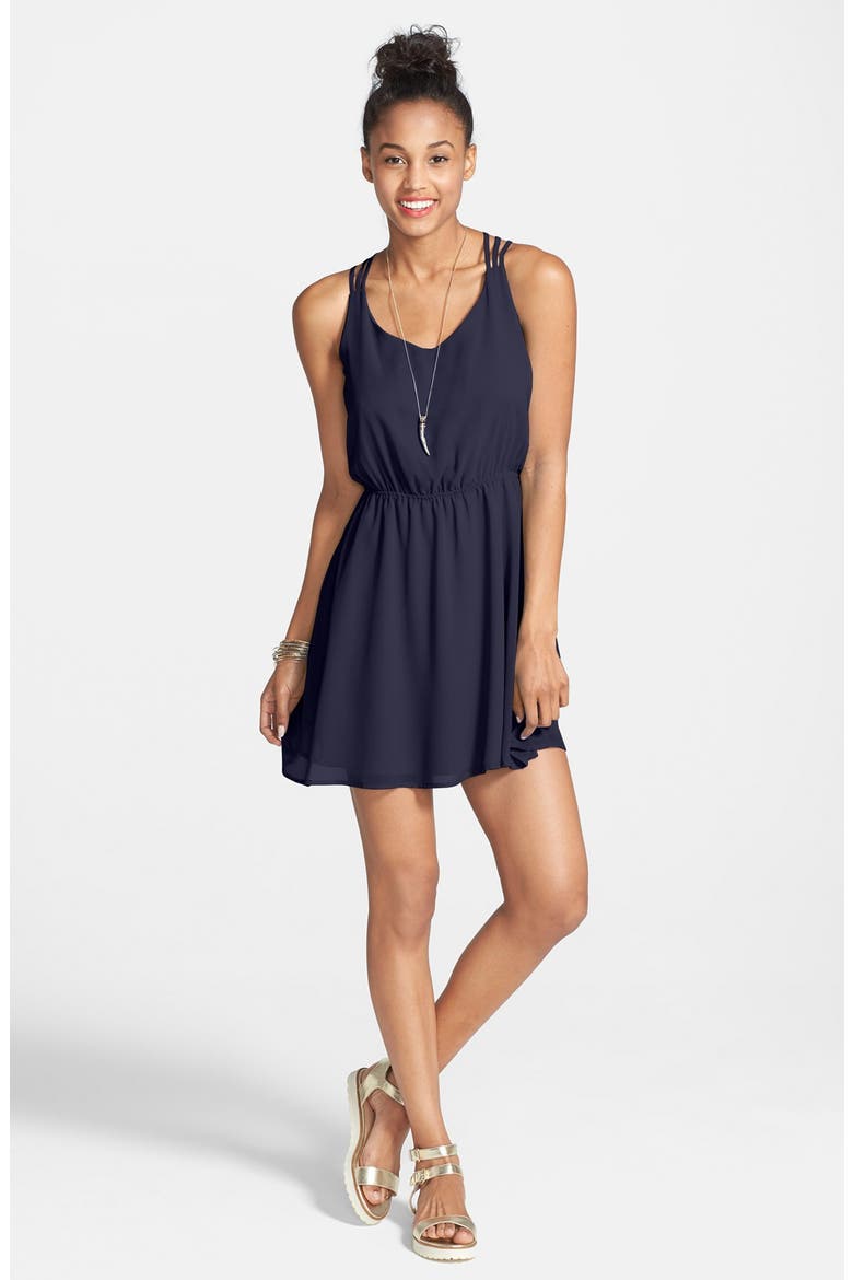 Strap Detail Skater Dress, Main, color, NAVY