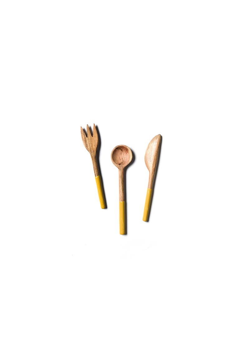 Brass Fundamental Wood Appetizer Utensil Set, Main, color, Yellow