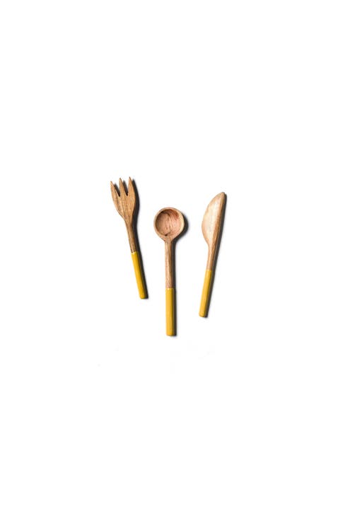 Brass Fundamental Wood Appetizer Utensil Set