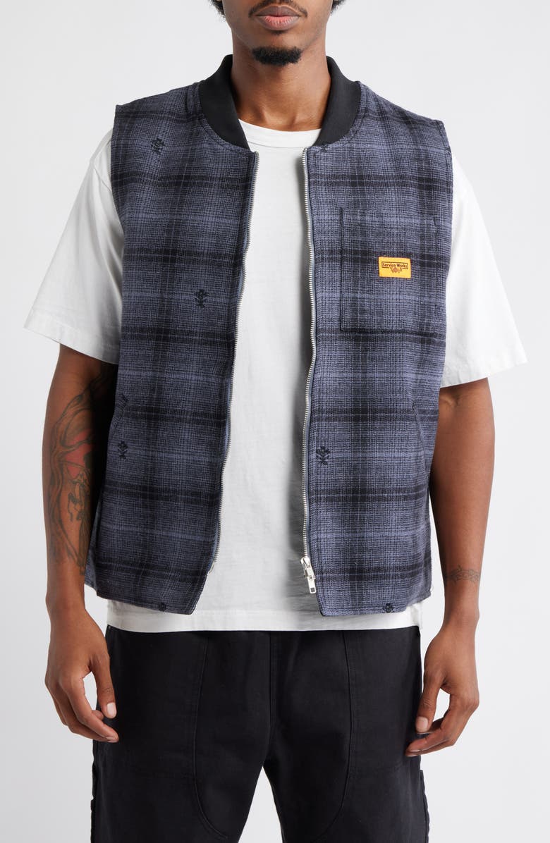 Service Works Thistle Plaid Organic Cotton Work Vest, Main, color, Black Multi