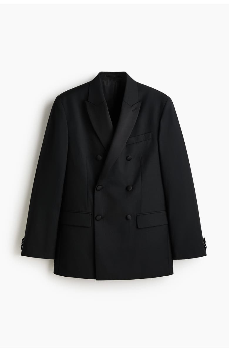 H&M Relaxed Fit Wool-blend Tuxedo Jacket, Main, color, Black