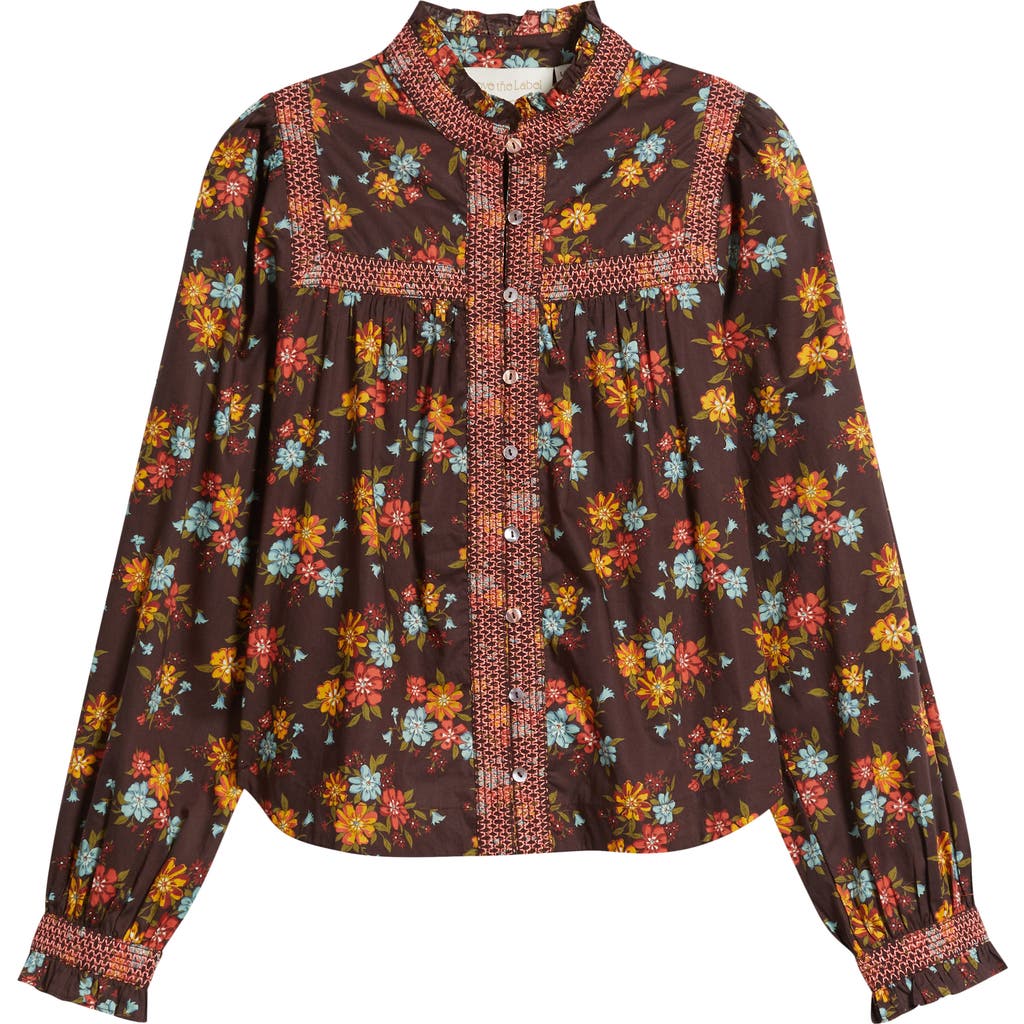 Love The Label Sara Floral Button-up Shirt In Brown