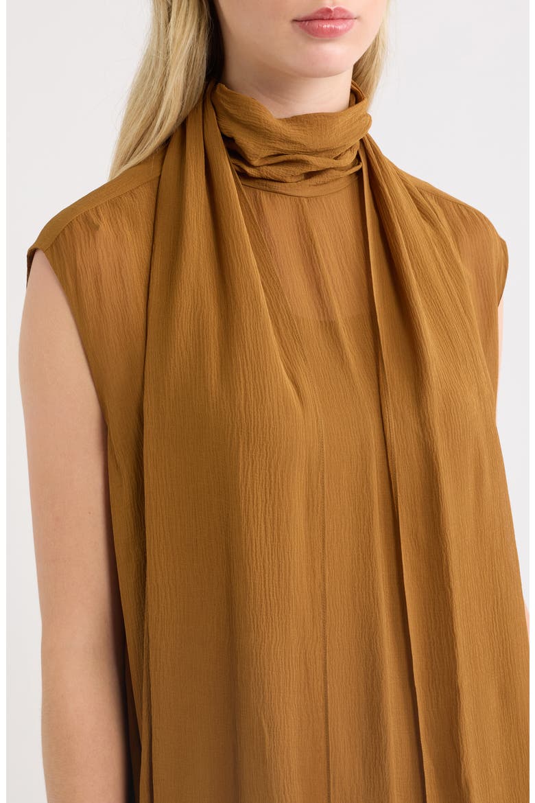 The Wisp Tie Neck Silk Shift Dress, Alternate, color, BRONZE