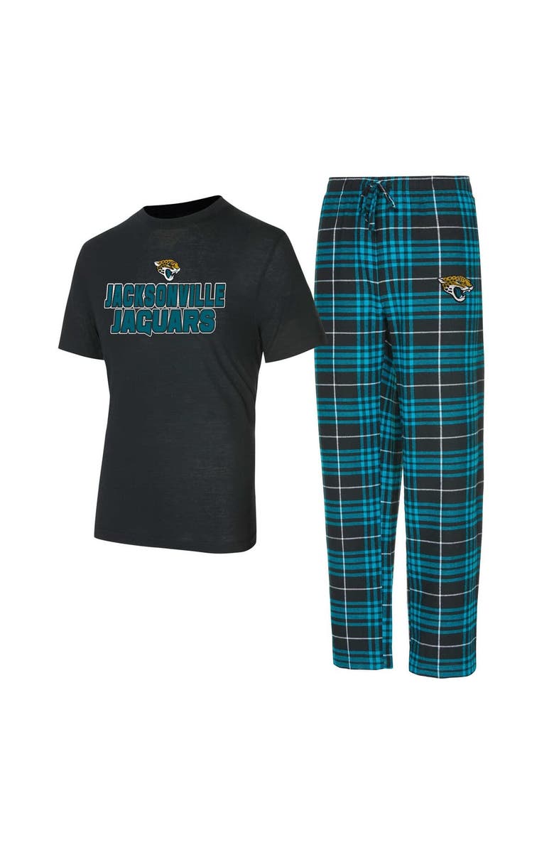 CONCEPTS SPORT Men's Concepts Sport Black/Teal Jacksonville Jaguars Vector T-Shirt & Flannel Pants Sleep Set, Main, color,
