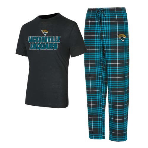 Concepts Sport Men's Black/teal Jacksonville Jaguars Vector T-shirt Flannel Pants Sleep Set In Black,teal