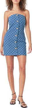 Endless Rose Distressed Denim Button Front Minidress