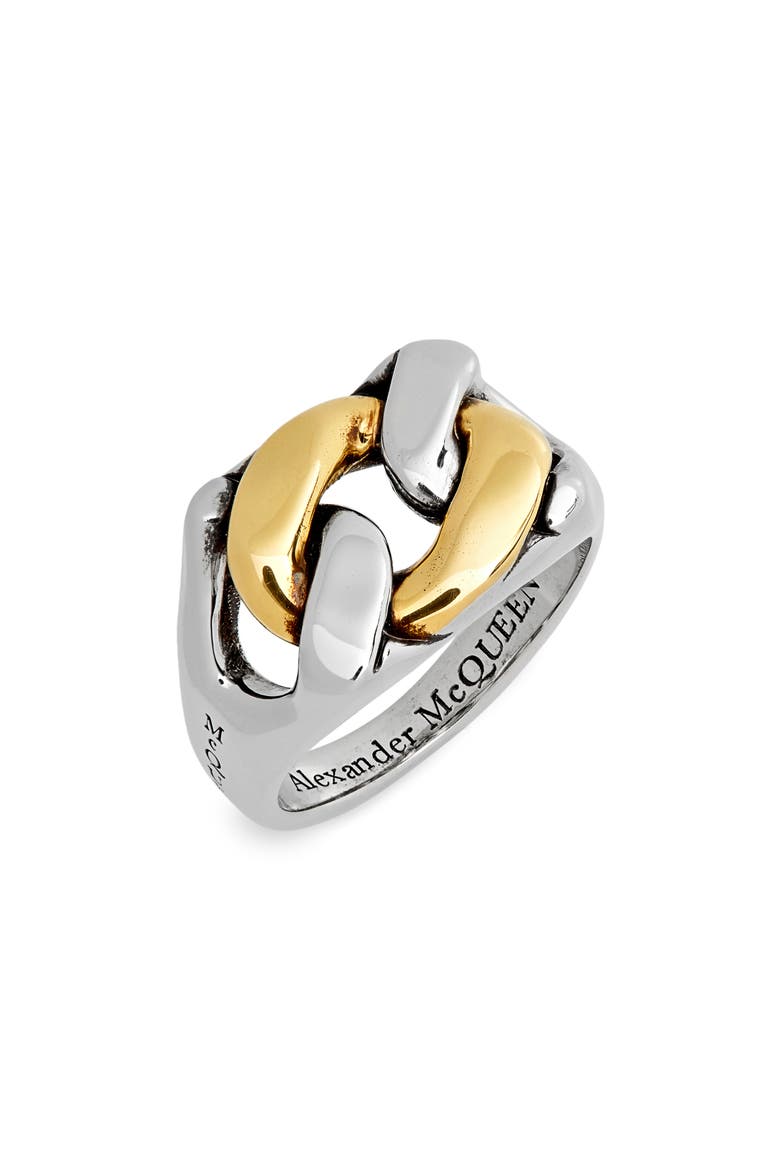 Chain Link Signet Ring, Main, color, ANTIQUE SILVER