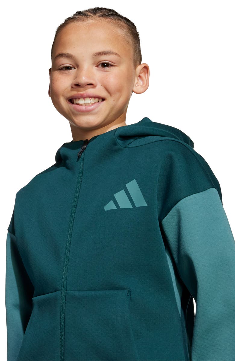 adidas Originals Kids' ZNE Zip Hoodie, Alternate, color, Aurora Ivy/ Preloved Teal