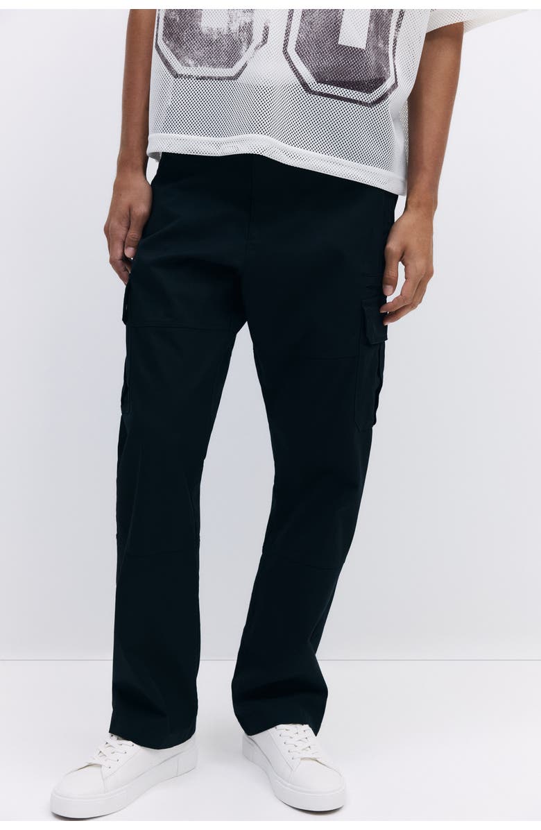 H&M Regular Fit Twill Cargo Trousers, Alternate, color, Black