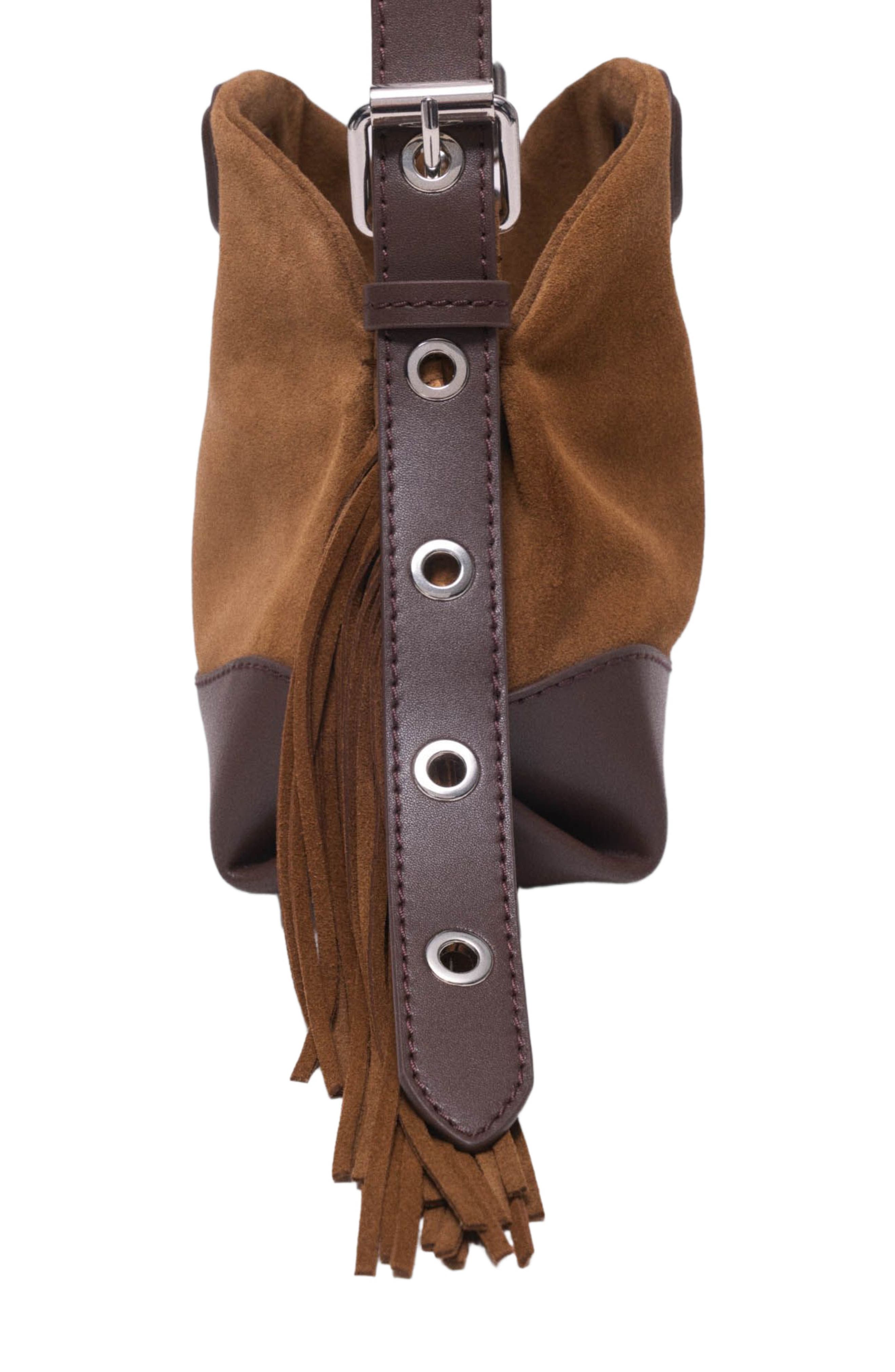 maje Leather and suede Miss M Mini bag, Alternate, color, Camel/Brown