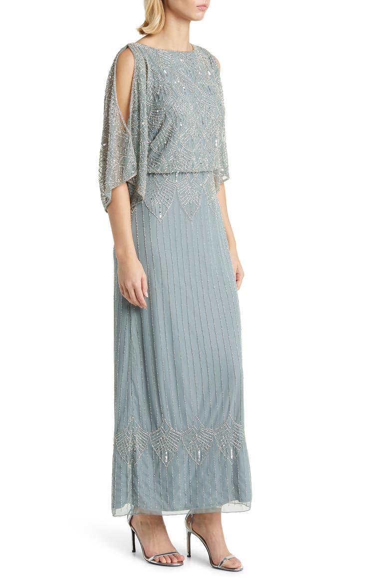 Beaded Cold Shoulder Blouson Cocktail Dress, Alternate, color, TEAL