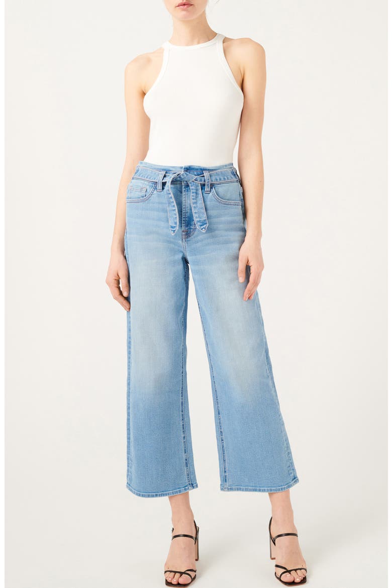 Tie Front Crop Wide Leg Jeans, Alternate, color, CAPISTRANO