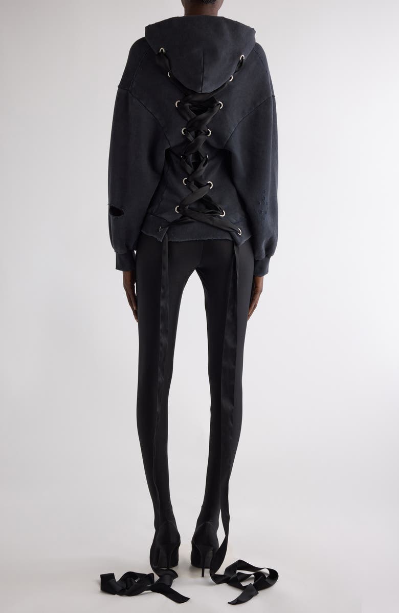 Balenciaga Lace-Up Back Zip Hoodie, Alternate, color, 1041 Faded Washed Black