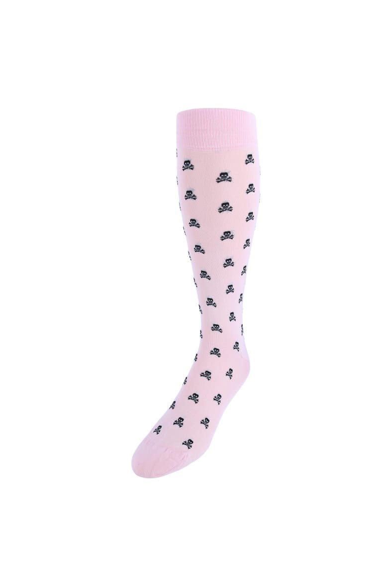 Rodger Skull and Cross Bones Over The Calf Mercerized Cotton Socks, Main, color, Pink
