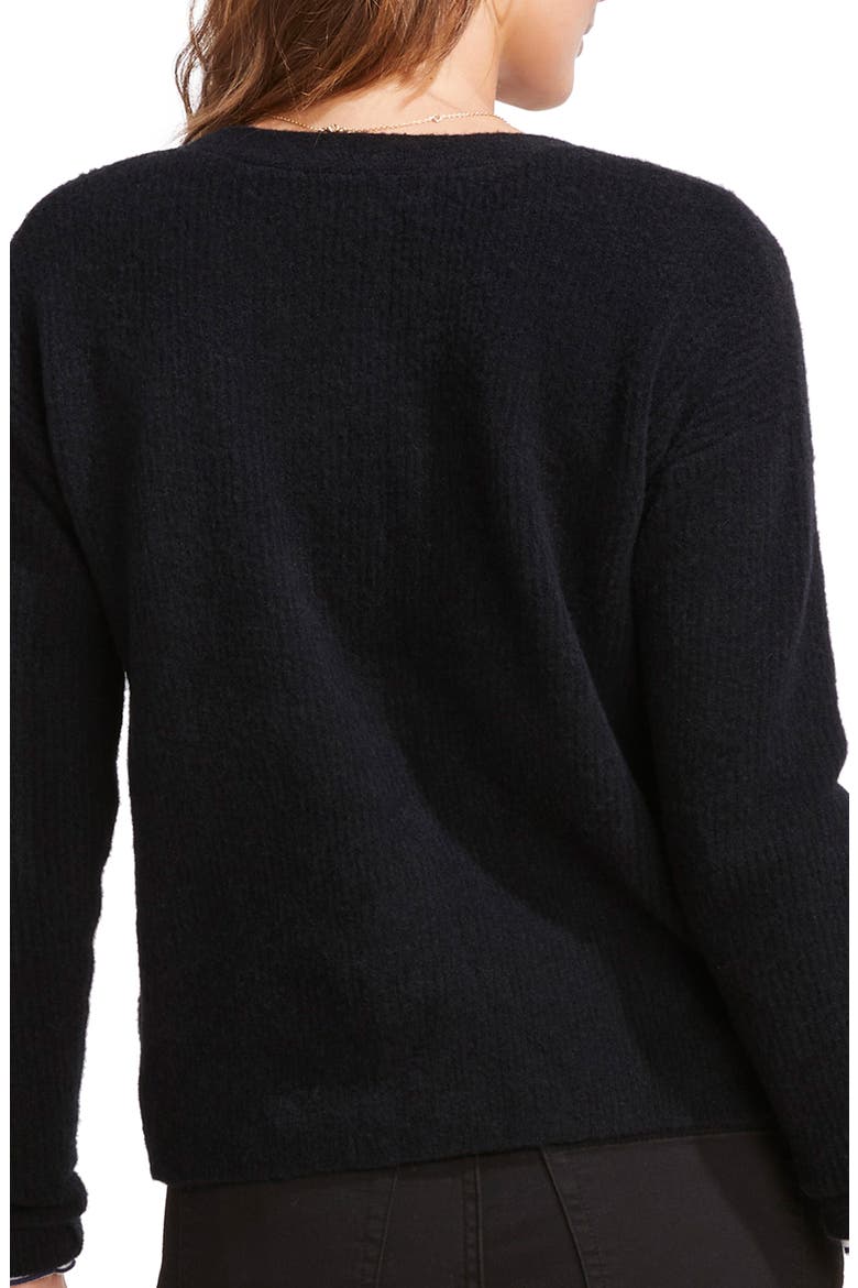 Plush Rib V-Neck Wool Blend Cardigan, Alternate, color, JET BLACK