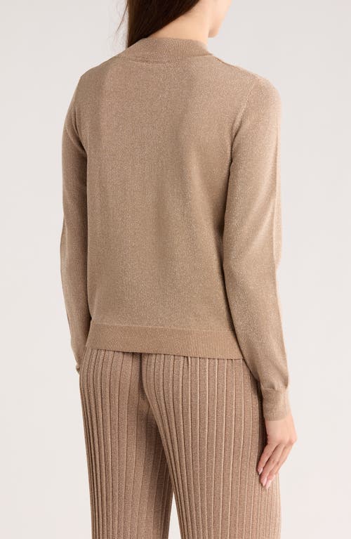 T Tahari Metallic Mock Neck Sweater In Neutral