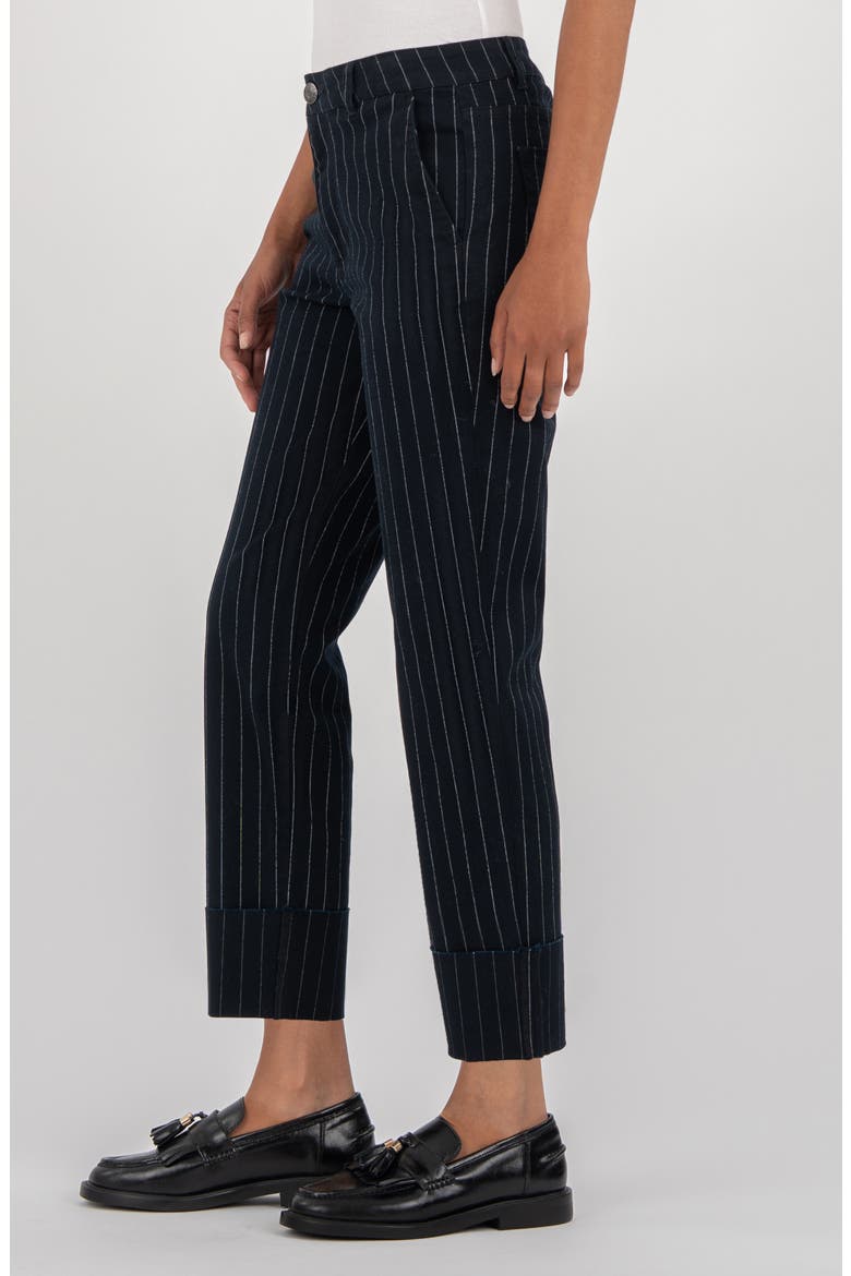 Sienna Pinstripe High Waist Relaxed Straight Leg Jeans, Alternate, color, NAVY