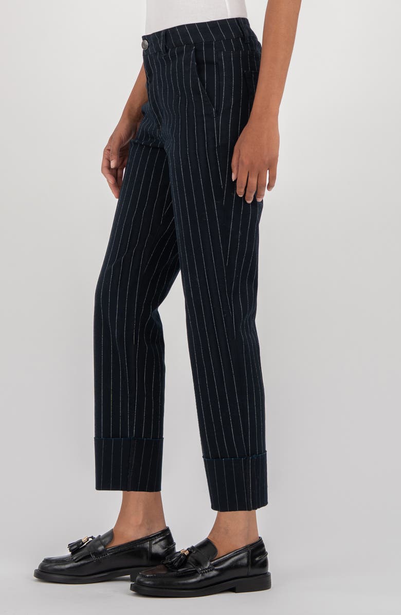 KUT from the Kloth Sienna Pinstripe High Waist Relaxed Straight Leg Jeans, Alternate, color, Navy