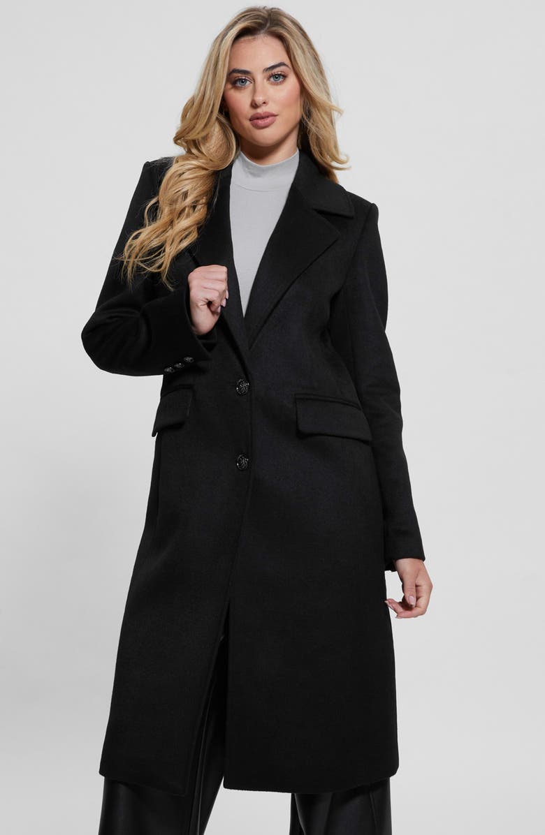 GUESS Nancy Coat with Removable Faux Fur Collar, Alternate, color, Jet Black
