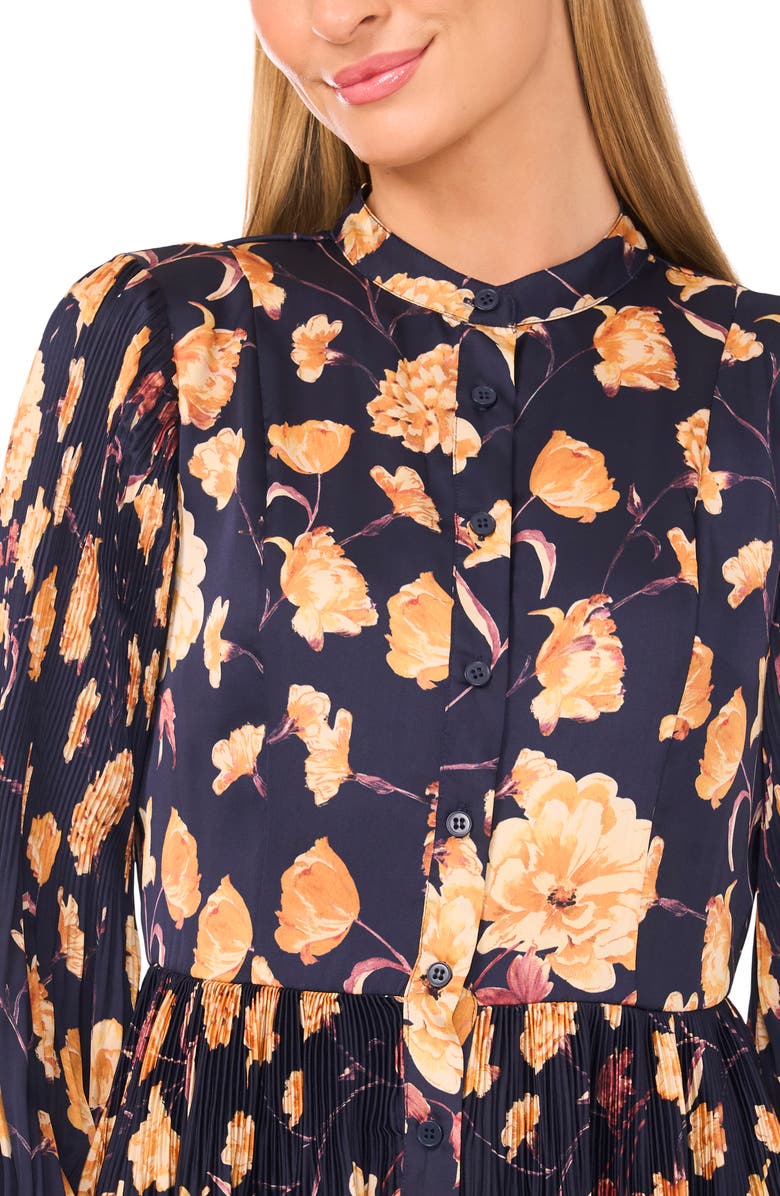 Ted Baker Floral Print Pleated Shirtdress, Alternate, color, Baritone Blue