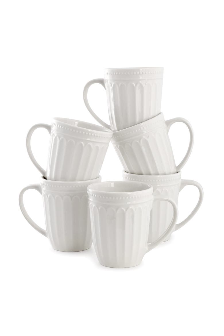 6 Piece Stoneware 12 Ounce Mug Set, Alternate, color, White