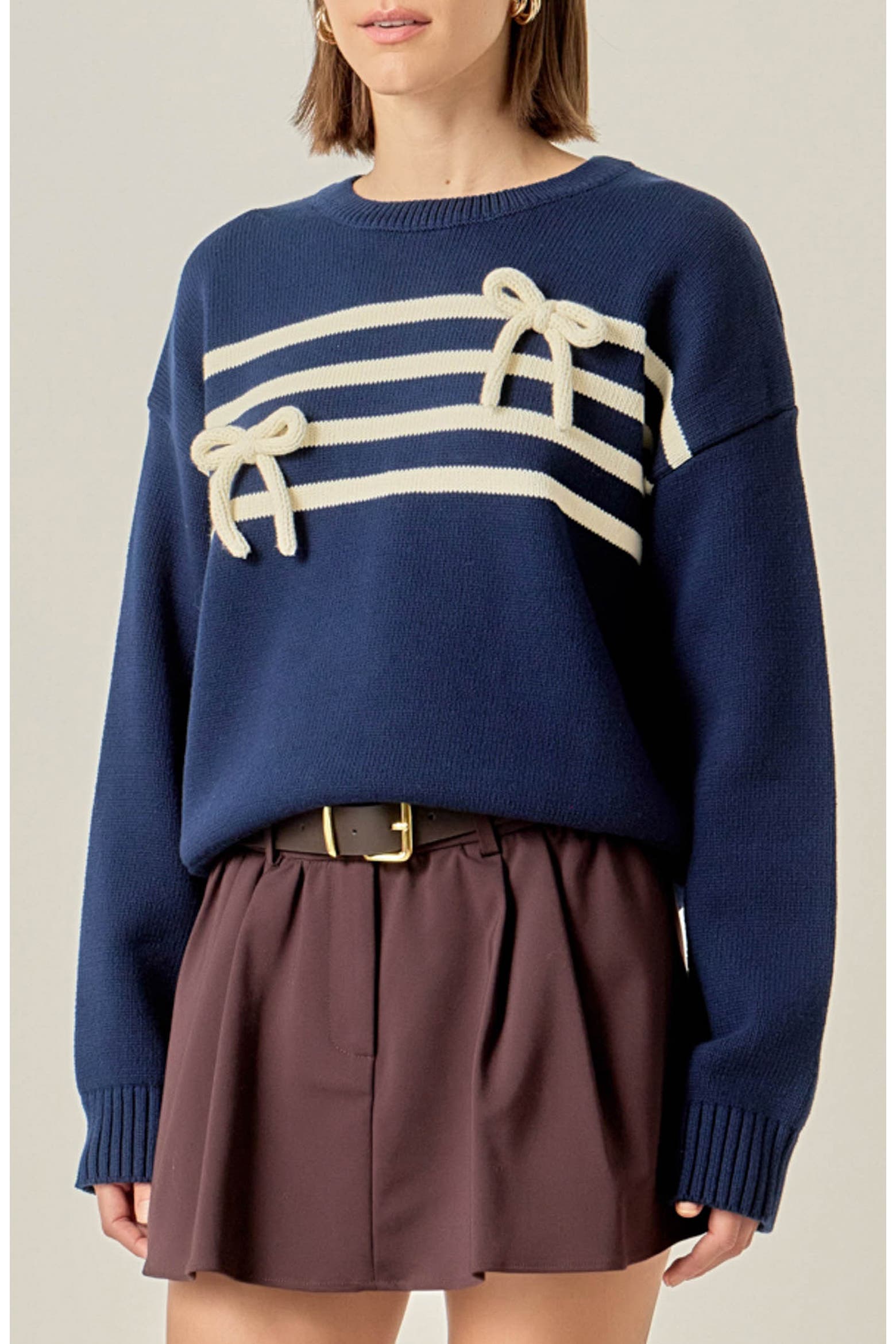 Striped Sweater Ribber English Factory Bow Striped Cotton Rib Sweater (Women) | Nordstromrack