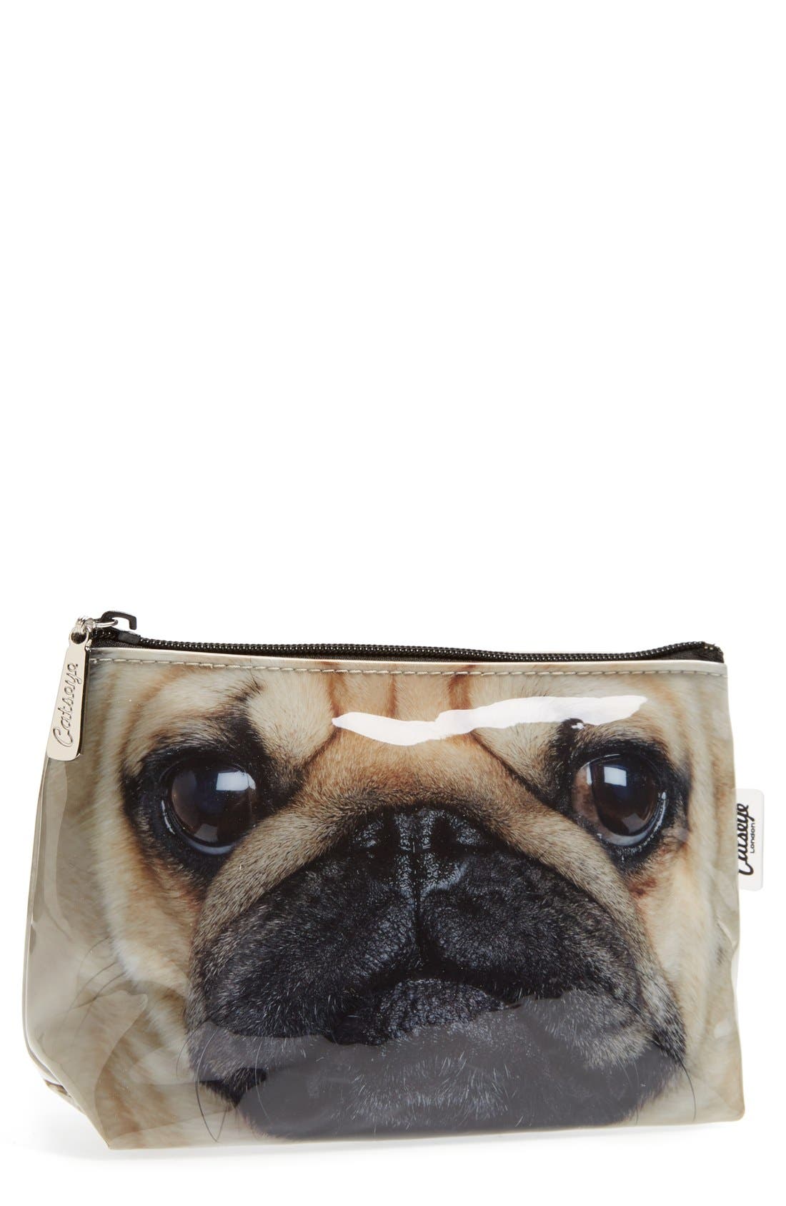 'Small Pug' Cosmetics Bag, Main, color, PUG