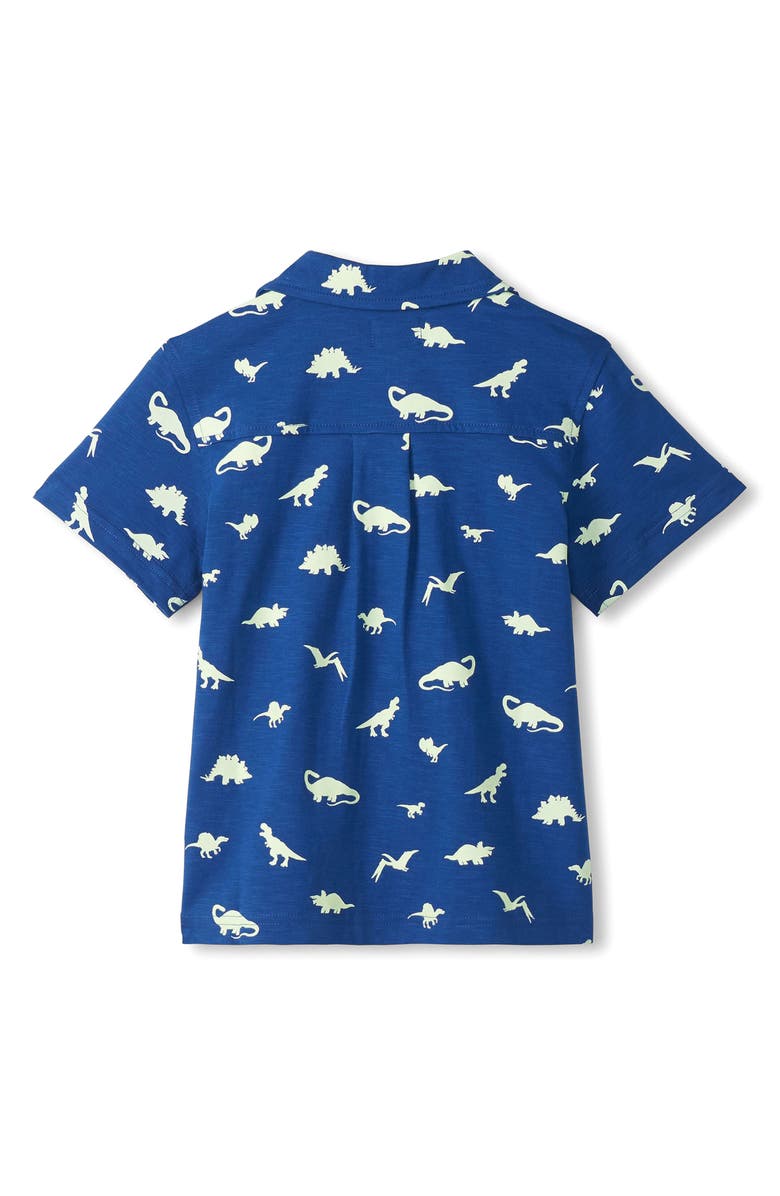 Hatley Kids' Glow In The Dark Dinos Button Front Shirt, Alternate, color, Blue
