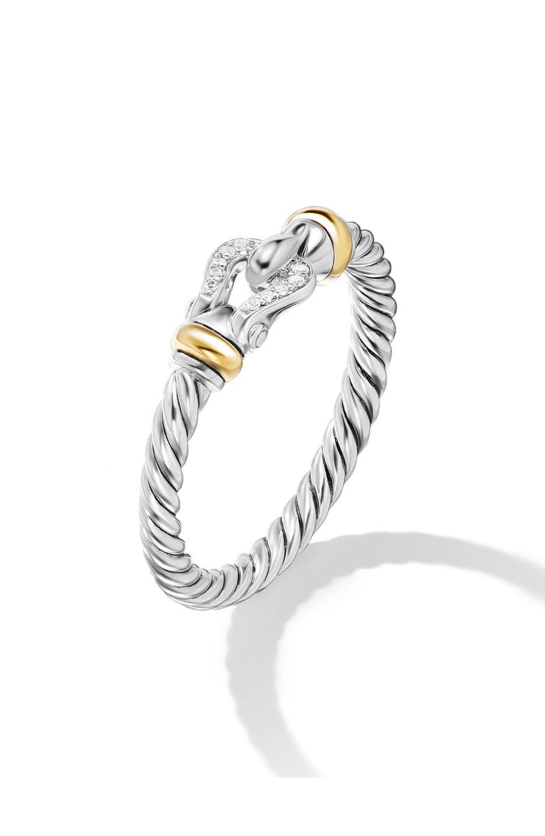 David Yurman Petite Buckle Diamond Ring, Alternate, color, Sterling Silver/ Gold