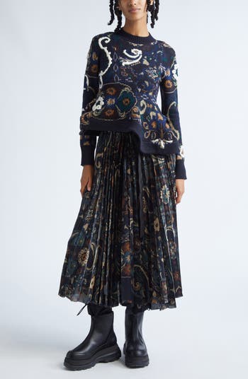 Sacai Floral Jacquard Asymmetric Wool Sweater | Nordstrom