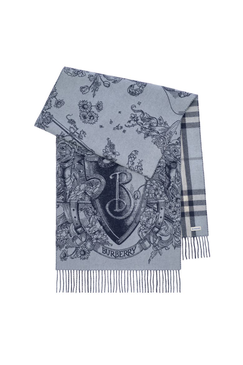 Reversible Etched Knight Cashmere Scarf, Main, color, Bank blue