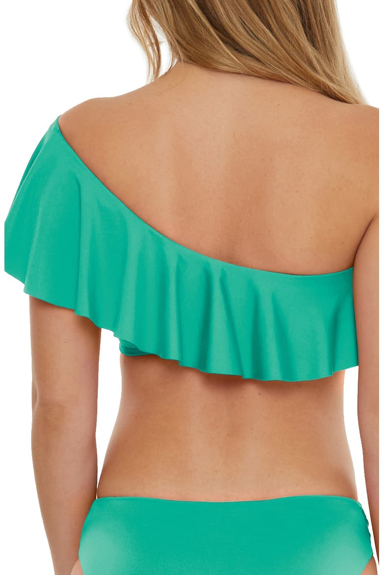 Monaco Ruffle One-Shoulder Bikini Top, Alternate, color, GUITAR GREEN