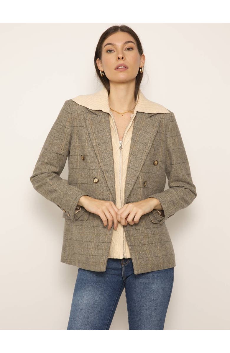 Central Park West Barret Plaid Blazer with Cable Dickie, Main, color, 