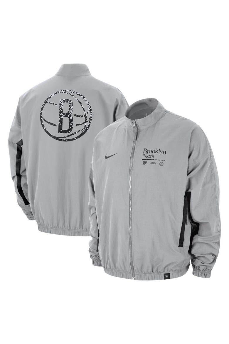 Men's Nike Silver Brooklyn Nets Courtside Vintage Warmup Full-Zip Jacket, Alternate, color, Silver