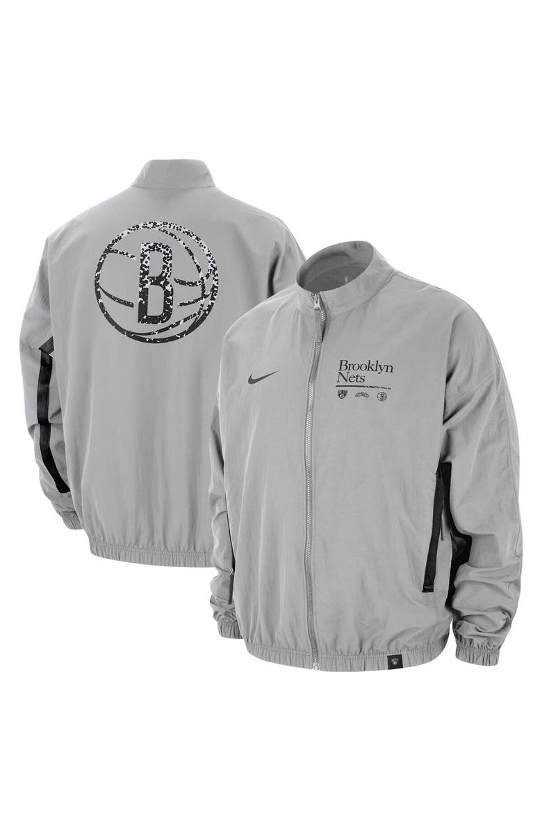 Nike Men's Nike Silver Brooklyn Nets Courtside Vintage Warmup Full-Zip Jacket, Alternate, color, Silver