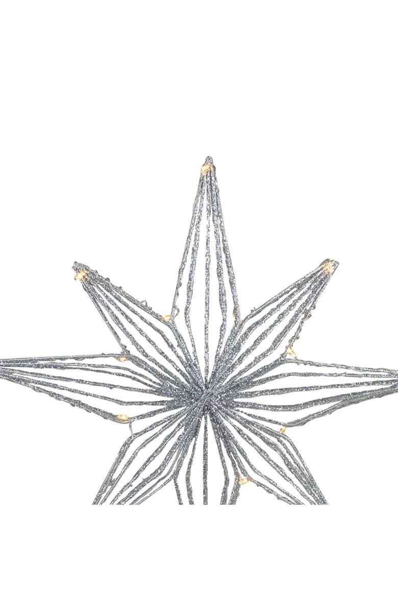 Northlight 13.75" LED Lighted B/O Silver Glittered Geometric Star Christmas Tree Topper - Warm White Lights, Alternate, color, 