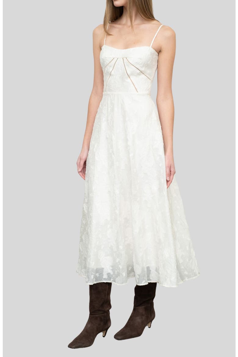 Floral Lace Back Fit & Flare Midi Dress, Alternate, color, CREAM