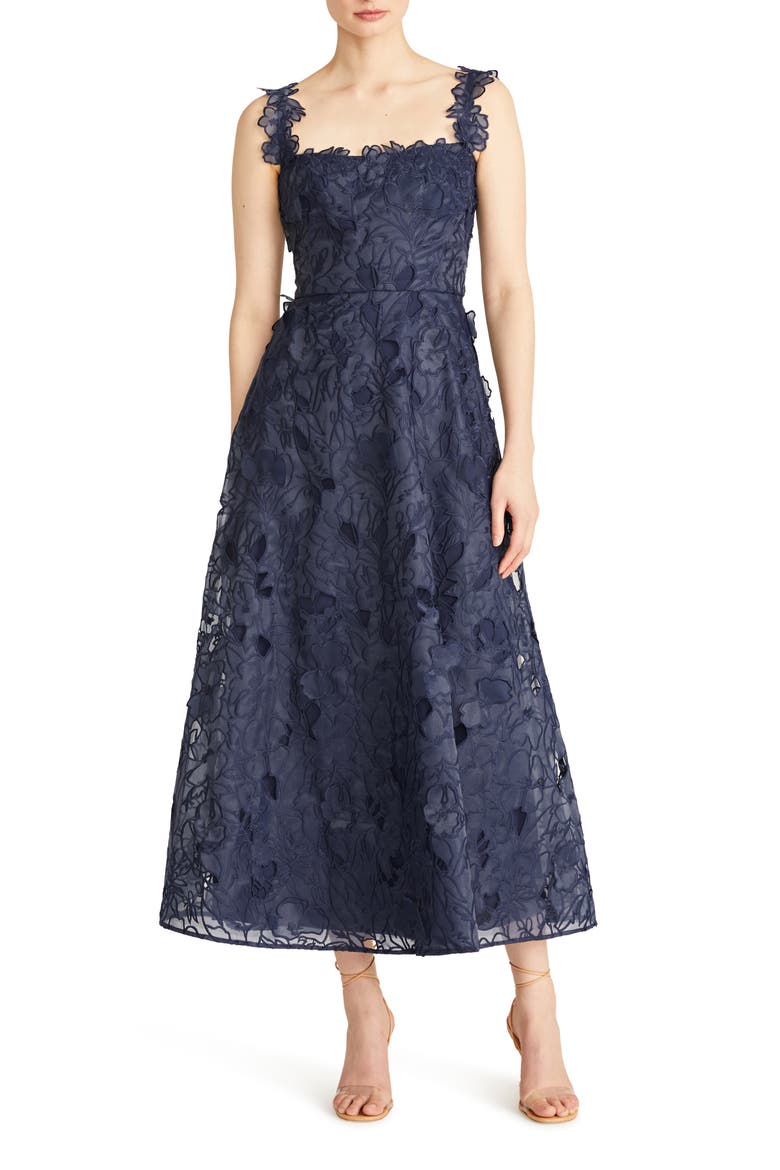 Juliette Embroidered Floral Organza A-Line Cocktail Dress, Main, color, SAPPHIRE