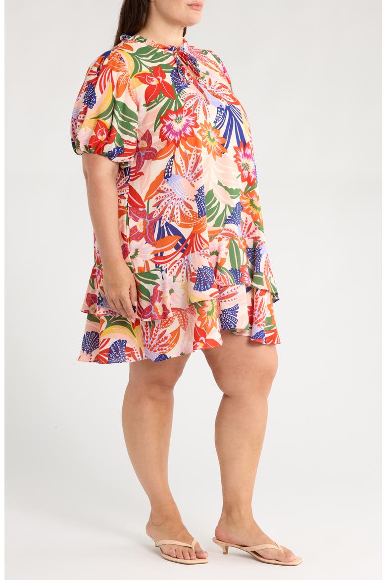 Hatley Floral Split Neck Minidress, Alternate, color, BLUE/ PINK/ CREAM