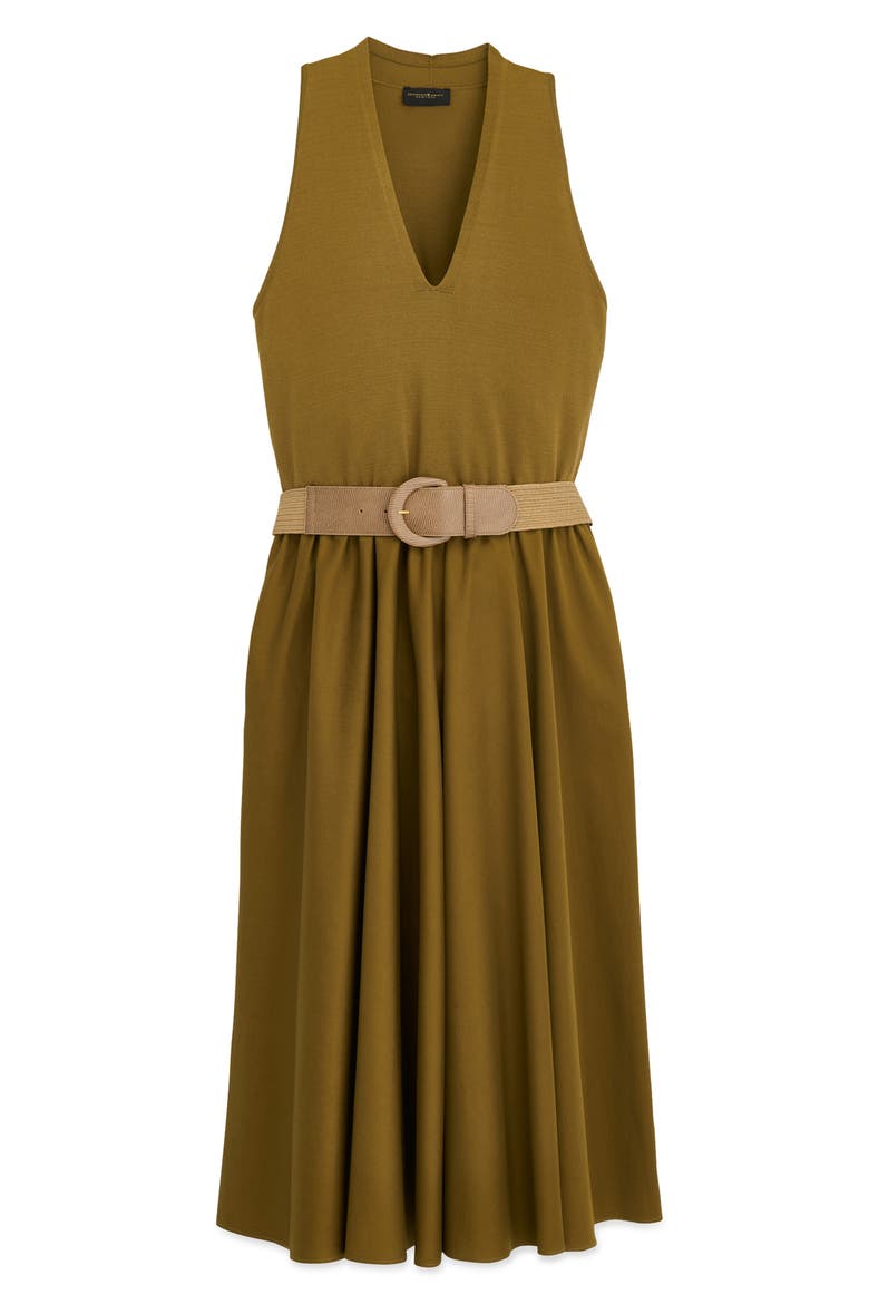 Sleeveless Belted Mixed Media Midi Dress, Alternate, color, SMOKY OLIVE