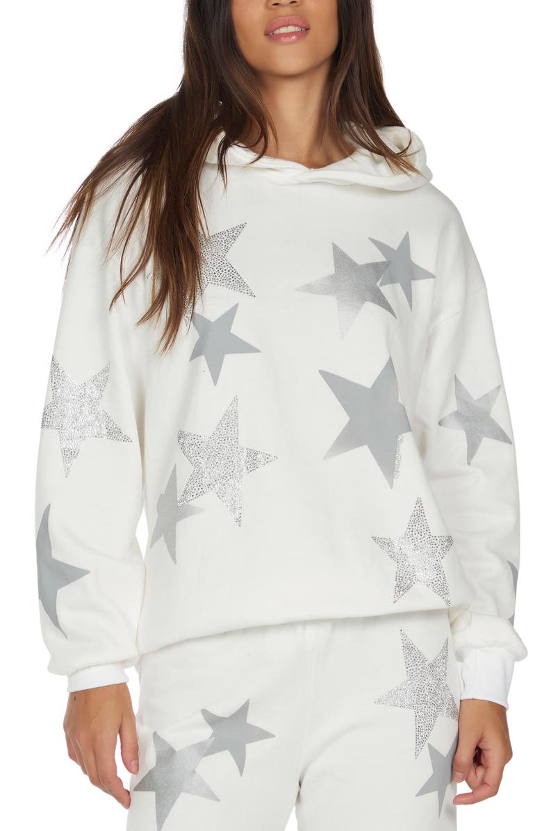 Lauren Moshi Harmony Crystal Multi Stars Hoodie, Alternate, color, Faded White