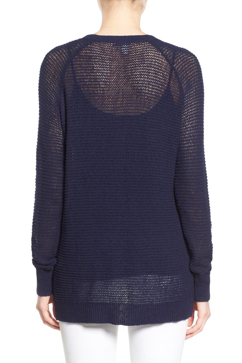 Textured Cotton V-Neck Sweater, Alternate, color, NAVY PEACOAT
