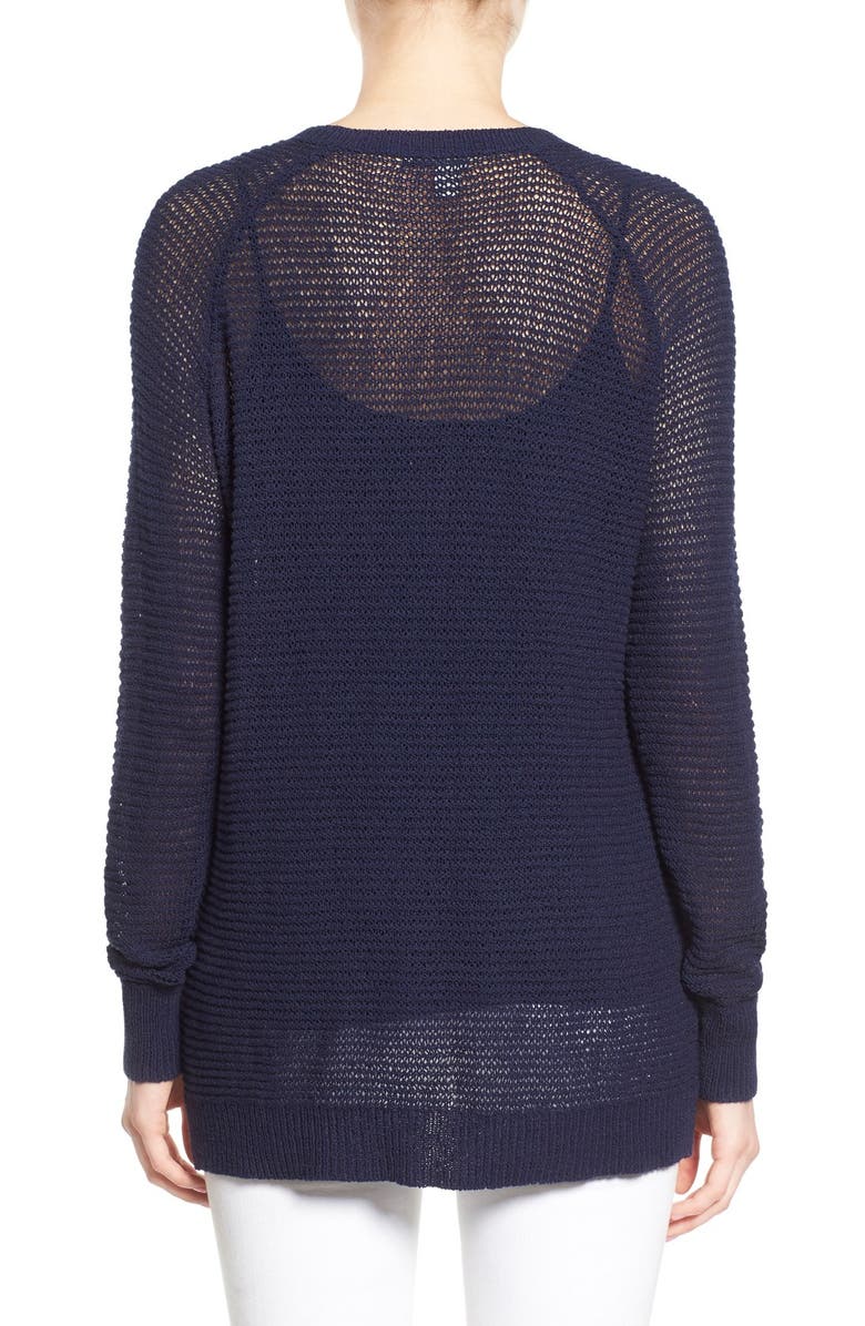 Halogen<sup>®</sup> Textured Cotton V-Neck Sweater, Alternate, color, 